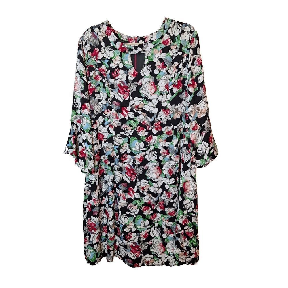 Owen Womens Shift Dress XXL Multi‎ Floral 3/4 Bell Sleeve Lined Stretch Knit